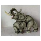VINTAGE GREY CERAMIC MOTHER ELEPHANT & CALF 9 1/2" LONG X 6 1/2" TALL