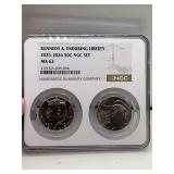 2025-2026 50 CENT SET GRADED MINT STATE 63 BY NGC UNCIRCULATED COINS REPRESENTING THE US SEMIQUINCENTENNIAL (250TH ANNIVERSARY) FEATURING KENNEDY HALF DOLLAR & ENDURING LIBERTY DESIGN HALF DOLLAR