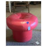 RED VINTAGE MID-CENTURY MODERN MUSHROOM OTTOMAN (DAMAGE ON TOP) 18" ROUND X 12" TALL