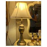 ANTIQUE BRASS SWING ARM TABLE LAMP W/ SHADE 27" TALL