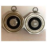 PAIR VINTAGE MINI MARAD CONVEX DOMED GLASS C. CAESAR DICT. PERPETVO WALL ART 4 3/4" X 4 3/4" X 1" THICK