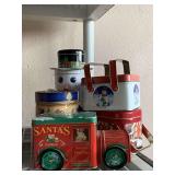 5 VINTAGE DECORATIVE CHRISTMAS TINS