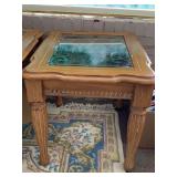 PINE DISTRESSED GLASS TOP END TABLE 23" WIDE X 27" DEEP X 24" TALL