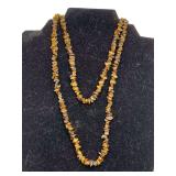 VINTAGE TIGERS EYE CHIP BEADED NECKLACE 32" LONG