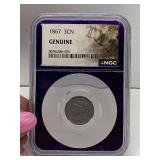 1867 UNITED STATES 3 CENT NICKEL CERTIFIED BY NGC COIN GRADING