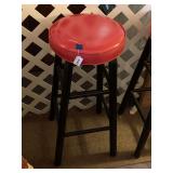 BLACK WOOD STOOL W/ RED VINYL SEAT 30" TALL