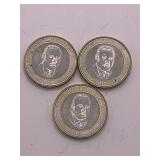 THREE 2015 JAMAICAN $20 BI-METALLIC COINS FEATURING PORTRAITS OF NATIONAL HERO MARCUS GARVEY