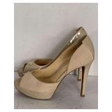 LADIES SIZE 6M GIANNI BINI NUDE PATENT/SUEDE SPIKED HEELS (GENTLY WORN)
