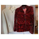 LADIES STYLE & CO WHITE ZIP UP JACKET SIZE SMALL & NEW W/ TAG LADIES ONQUE RED VELOUR JACKET SIZE SMALL