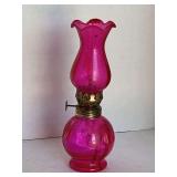 VINTAGE FUSCHIA GLASS SMALL HURRICANE LANTERN 8" TALL