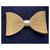 VINTAGE NAPIER GOLD TONE MESH BOW BROOCH 4" LONG