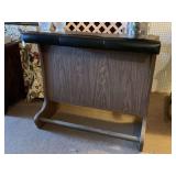 NICE WOOD LOOK FREESTANDING BAR W/ BRASS FOOT REST & PADDED FRONT 42 1/2" LONG X 22" DEEP X 39" TALL