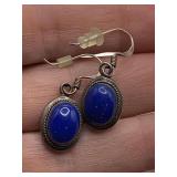 PAIR STERLING SILVER 925 PIERCED EARRINGS W/ OVAL LAPIS STONES (TOTAL WEIGHT 3.66 GRAMS)