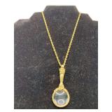 1928 JEWELRY LINE - GOLD TONE MAGNIFYING GLASS NECKLACE 30" LONG