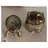 2 SILVER PLATE RING/TRINKET BOXES (TURTLE, OWL)