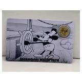2026 DISNEY STEAMBOAT WILLIE GOLD MICRO COIN 1/1000 OZ 24KT .9999 PURE GOLD ON COA DISPLAY CARD
