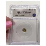 2026 SEMIQUINCENTENNIAL AMERICA 250 DEEP CAMEO 1/500TH TROY OZ .9999 FINE GOLD MICRO ROUND 24KT GRADED PR70 PERFECT DCAM BY ICG