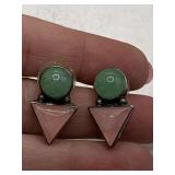 PAIR VINTAGE DESIGNER CAROL FELLEY ROSE QUARTZ & AVENTURINE STERLING SILVER PIERCED EARRINGS (TOTAL WEIGHT APPROX 9 GRAMS)