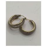 14KT GOLD W/ STERLING SILVER 925 MESH HOOP EARRINGS (WEIGHS APPROX 3.92 GRAMS)