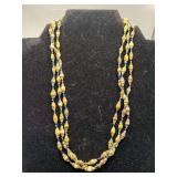 VINTAGE TRIPLE STRAND HANDMADE ROLLED PAPER AND GLASS BEADED NECKLACE 18" LONG