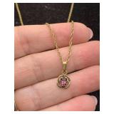 1/20 12KT GF GOLD SMALL PENDANT W/ AMETHYST ON 29" LONG STERLING SILVER CHAIN BY DANECRAFT