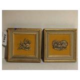 PAIR VINTAGE MINI METAL FRAMED WALL DECOR BY MELISSA LEE 4" SQUARE