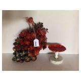 VINTAGE CERAMIC TRAIN PLANTER & RED SOAP DISH ON MARBLE BASE