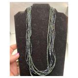 MULTI STRAND BUGLE BEAD BLACK IRIDESCENT NECKLACE 23" LONG