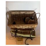 WOVEN BASKET W/ VINTAGE SEARS SHOE SHINE KIT