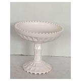 VINTAGE SHELL PINK JEANNETTE GLASS "WINDSOR DIAMOND" COMPOTE 5 1/2" TALL X 6" ROUND