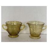 VINTAGE FEDERAL DEPRESSION GLASS "PATRICIAN" AMBER SUGAR/CREAMER