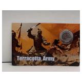 2026 LIBERIA $25 "TERRACOTTA ARMY" MICRO COIN 1/500 OZ OF .999 FINE PLATINUM ON COA DISPLAY CARD