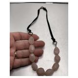 VINTAGE NATURAL ROSE QUARTZ CHUNKY NECKLACE ON DARK LEATHER CORD W/ 925 CLASP BY PEYOTE BIRD "FREE SPIRIT" COLLECTION 18" LONG