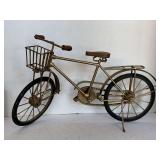 VINTAGE GOLD METAL TABLETOP BIKE WITH WOOD HANDLES/SEAT, REAL TURN CHAIN & RUBBER TIRES 18" LONG X 10" TALL