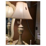 ANTIQUE BRASS SWING ARM TABLE LAMP W/ SHADE 27" TALL