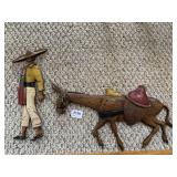 VINTAGE SEXTON CAST ALUMINUM BURRO DONKEY & HOMBRE WALL DECOR 23" LONG X 13" TALL