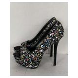 LADIES SIZE 6 CARLOS SEQUIN SPIKED HEELS (GENTLY WORN)