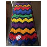 VINTAGE HANDMADE CHEVRON PATTERN CROCHET AFGHAN