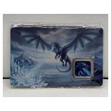 ICE DRAGON 1 GRAM .999 FINE SILVER COLORIZED BAR SET INSIDE SEALED THEMED DISPLAY CARD