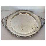 VINTAGE ONEIDA LARGE ROUND ETCHED 2 HANDLE SERVING TRAY 14 1/2" ROUND