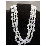 VINTAGE TRIPLE STRAND BLUE LACE AGATE CHIPS & PEARLS NECKLACE 16" LONG WITH STERLING 925 CLASP