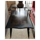 MID CENTURY MODERN DARK WOOD 2 TIER END TABLE 29" DEEP X 20" WIDE X 24" TALL
