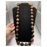 VINTAGE HAND KNOTTED PHILIPPINE PALM WOOD ROUND BEADED NECKLACE 31" LONG
