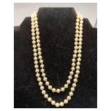 2 VINTAGE FAUX PEARL NECKLACES MARKED G.SILVER (NICKEL SILVER) 16" LONG, 14" LONG