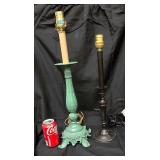 Vintage 1920s-1930s Art Deco Cast Iron Candlestick Table Lamp, and a Vintage, Slender Metal Candlestick Table Lamp