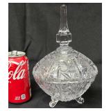 Vintage Footed Pressed Glass Candy Dish with Lid- 9.25"h