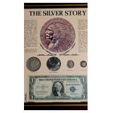Vintage Educational Coin and Currency Display Set Titled "The Silver Story", Which Highlights the History of Silver in United States Coinage and Paper Money .90%Ag.