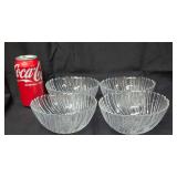 Set of 4  Vintage Arcoroc Seabreeze Clear Glass Bowls, with a Distinctive Swirling Ribbed Shell Design with Scalloped Rims