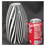 Hand-Blown Murano Style Art Glass Vase with a Black-and-White Zebra Stripe Pattern, Commonly Known as a "Serengeti"by the Tarnowiec Steelworks in Poland.