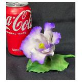 Vintage Fabar Capodimonte Porcelain Purple Hibiscus Flower Figurine Made in Italy